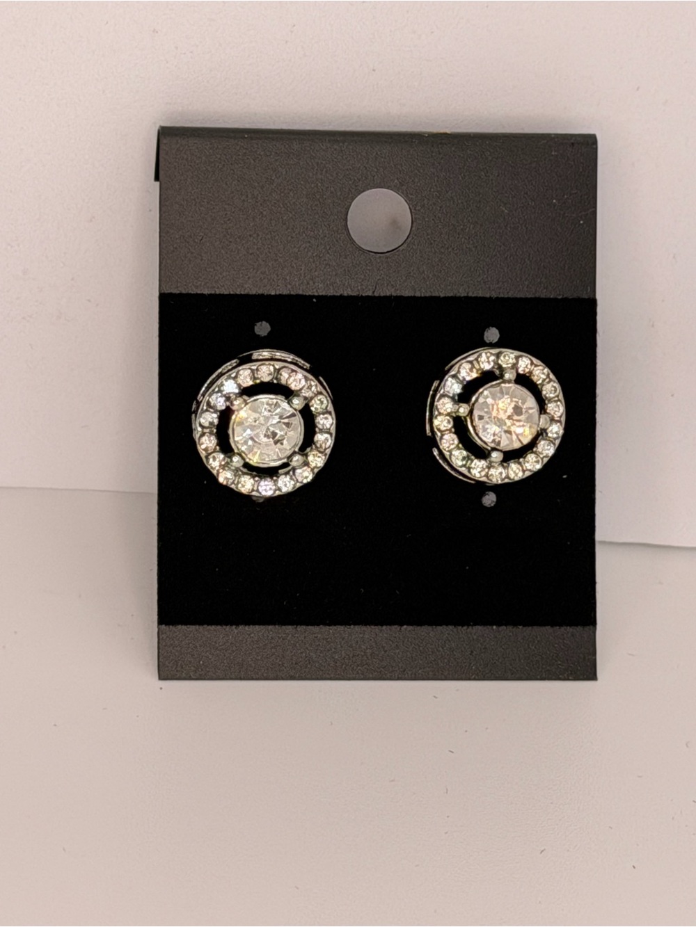 Classic Crystal Halo Stud Earrings - Silver Tone